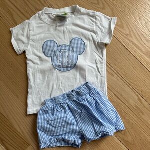 LDC monogram  Mouse White Tee and Blue Gingham Shorts  Set